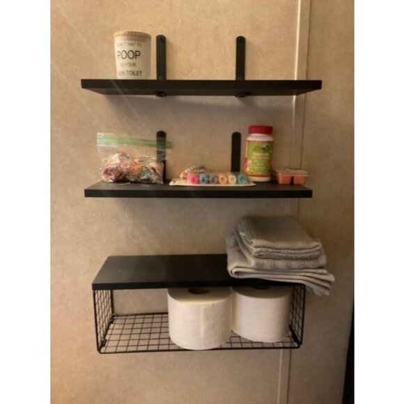 Over Toilet Floating Bathroom Shelf Wall Mounted with Wire Basket Floating Shelf - Picture 1 of 1